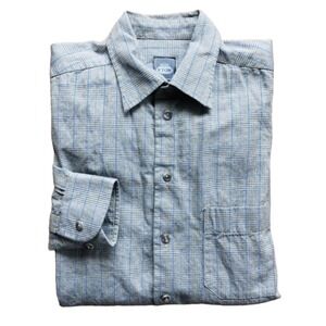 Eton Made in Sweden Mens Tan w/ Blue Check L/S Btn Down w/‎ Pocket Size 39/15.5